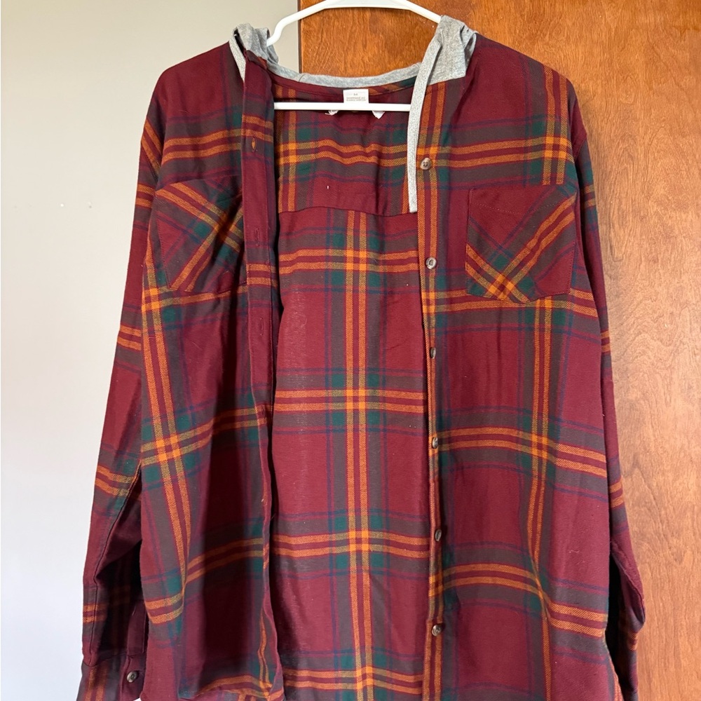 Natural Reflections Multicolor Plaid Shirt with Hood